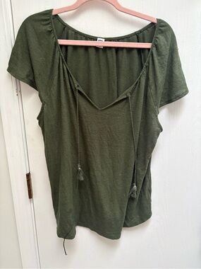 Old Navy Olive Green Short Sleeve Tie-Front Top